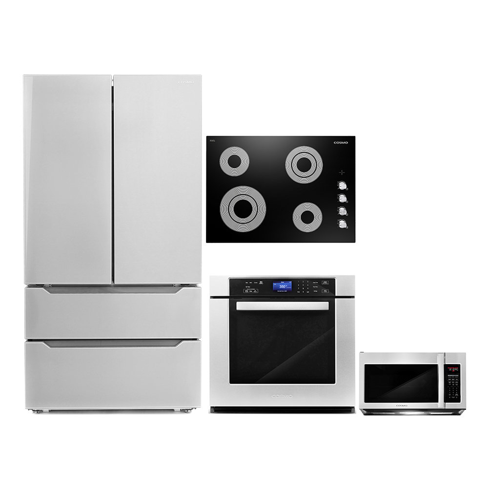 Cosmo 4 Piece Kitchen Appliance Package with French Door Refrigerator