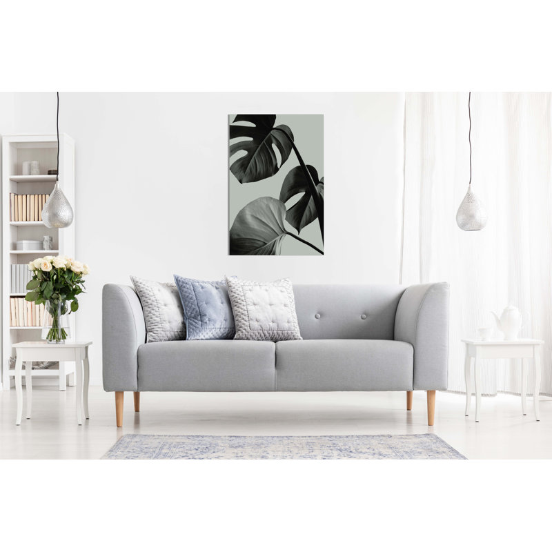 Teal Monstera Leaves - Wrapped Canvas Painting, 31cm H x 20cm W