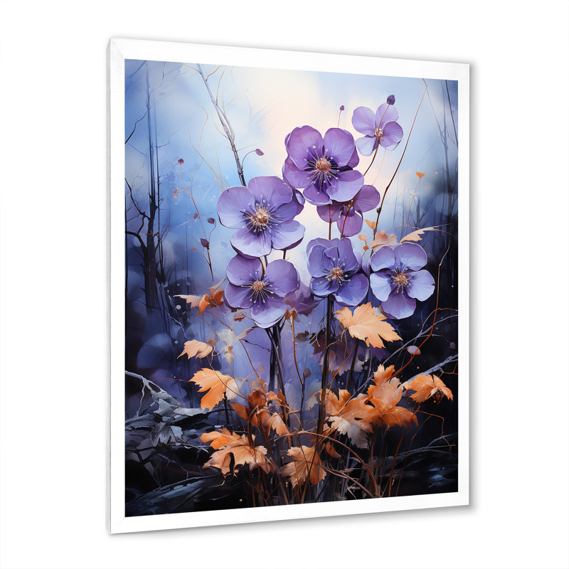 «Mute Tone Violets Merge» avec des paysages surréels sur toile, Cadre simple blanc, H 32 po x l 16 po x P 1 po