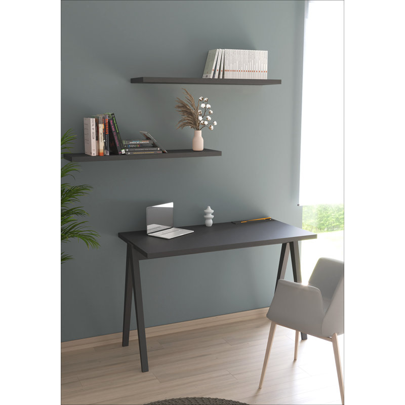 Dikili Solid Wood Base Writing Desk, Graphite