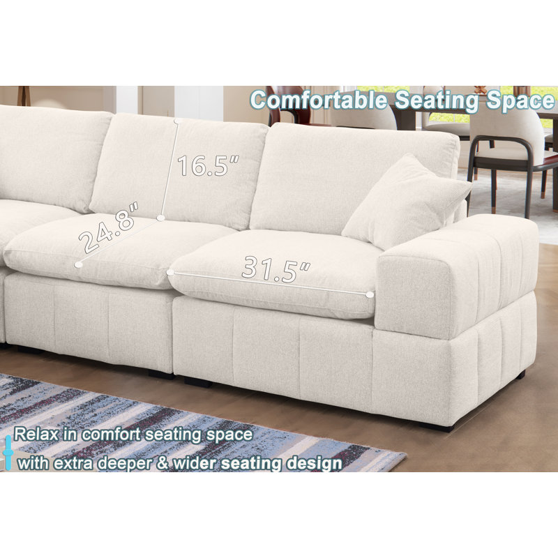 Upholstered Chenille Modular U-sectional Sofa With Two Oversized Ottomans, Beige Chenille