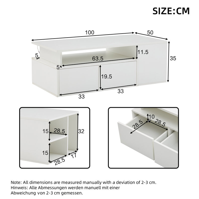 Coffee Table with Storage, White