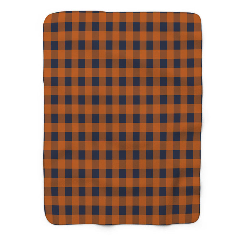 Plaid orange marine à motif écossais - couverture en sherpa de qualité supérieure 1 pièce, Grand lit