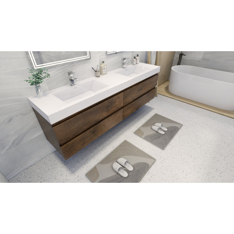 Carnley Double Bathroom Vanity with Wood, Acrylic Top, Rosewood