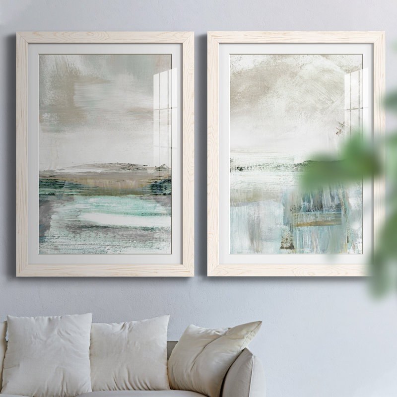 Beatrise Summer Teal I - ensemble de 2 peintures, H 31,5 po x l 47 po, Impression encadrée, Blanc