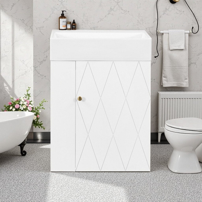 Meuble-lavabo mural simple de 20 po avec lavabo en céramique, Blanc