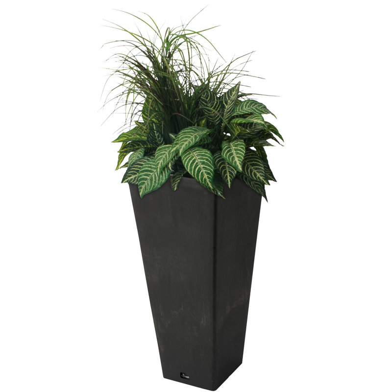 Valencia 10.5"x24"H Square Planter with Water Tray, Black