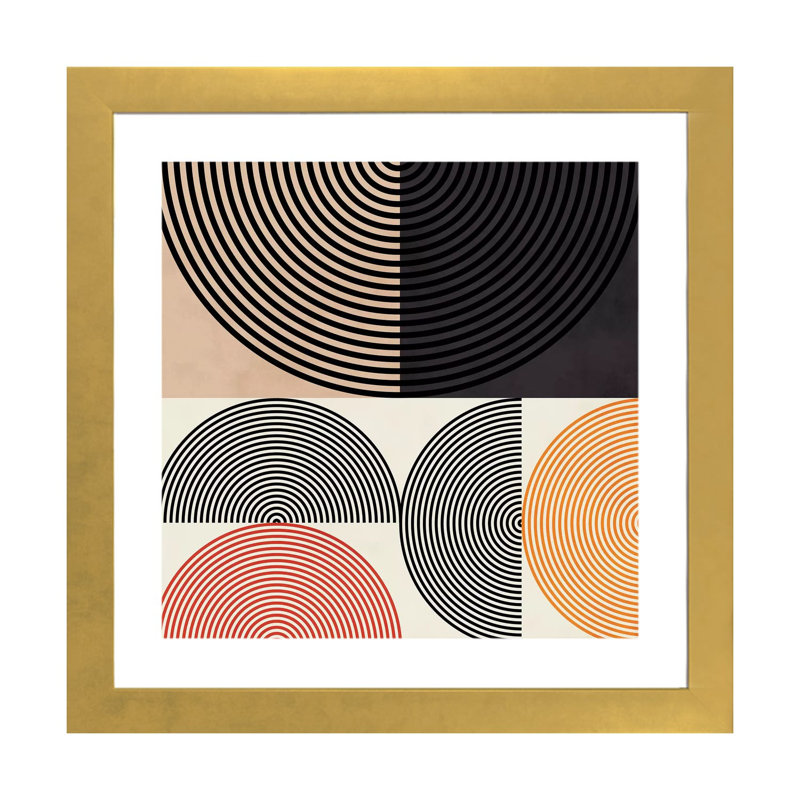«Lines and Shapes II» par Ana Rut Bré - impression d'art graphique, Blanc, H 16 po x l 16 po x p 1 po, Papier encadré doré