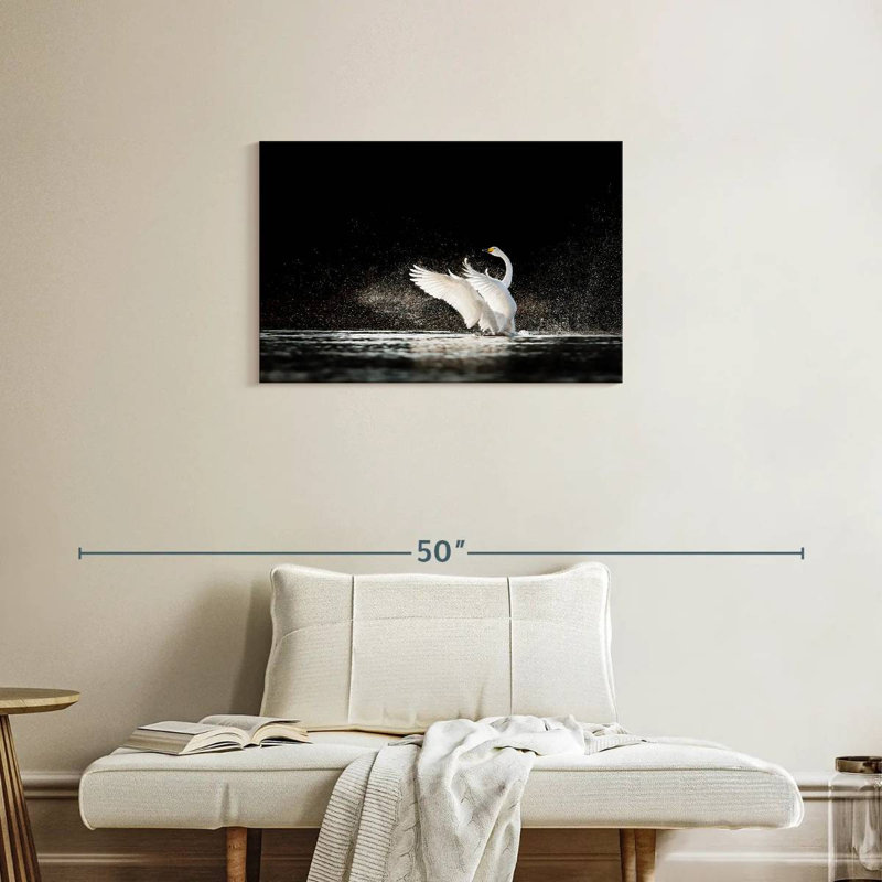 Swan Splashing Water, 20" H x 30" W