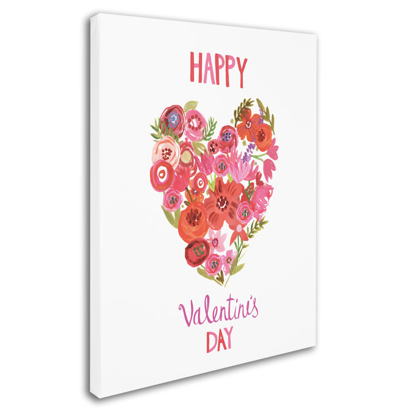 Art mural sur toile tendue - «Valentines Flowers 1» de Farida Zaman pour décoration de salon, de chambre à coucher ou de bureau - 14 x 19