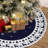 Christmas Tree Skirt with Deer & Snowflake Design, Navy Blue and White Brushed Fabric Xmas Tree Base Cover