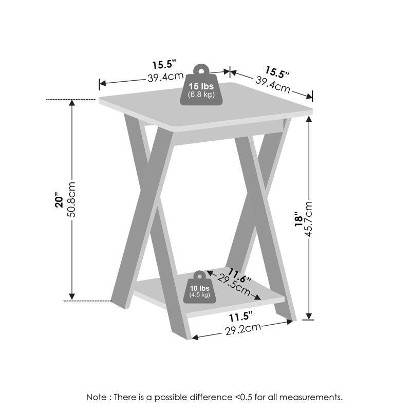 Table de chevet croisée Ebern Designs Duffield, Chêne français, Noir