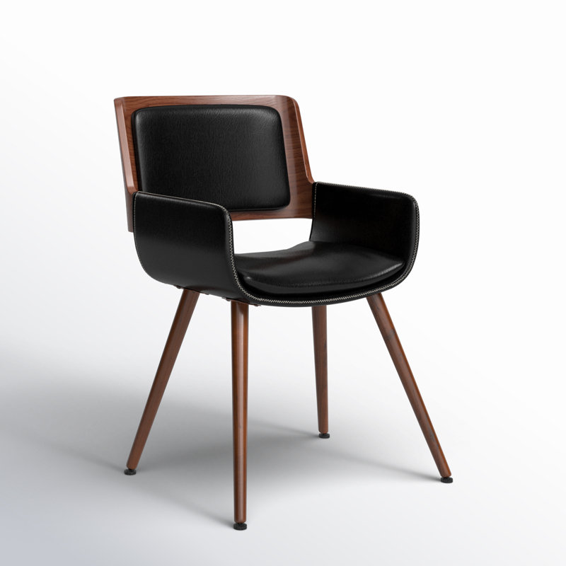 Seagraves Faux Leather Mid-Century Dining Chair, Polished Obsidian Faux Leather