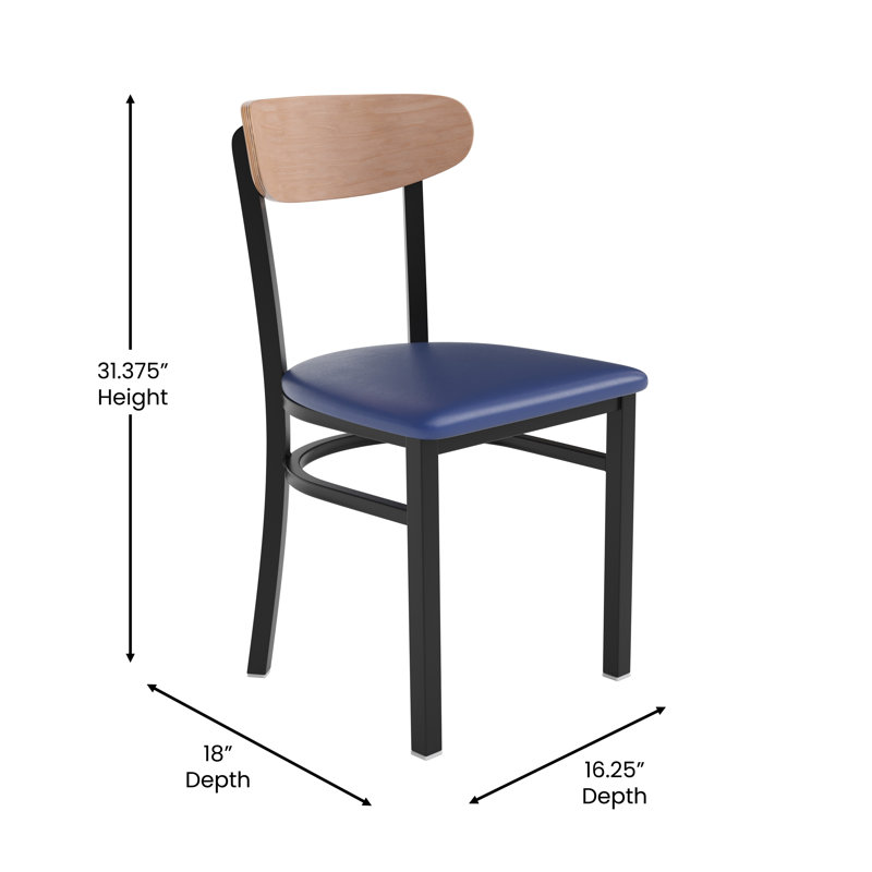 Everlei Commercial Grade Dining Chairs with 500 LB. Capacity Steel Frame Solid Wood Seat, Blue, 2, Natural Birch