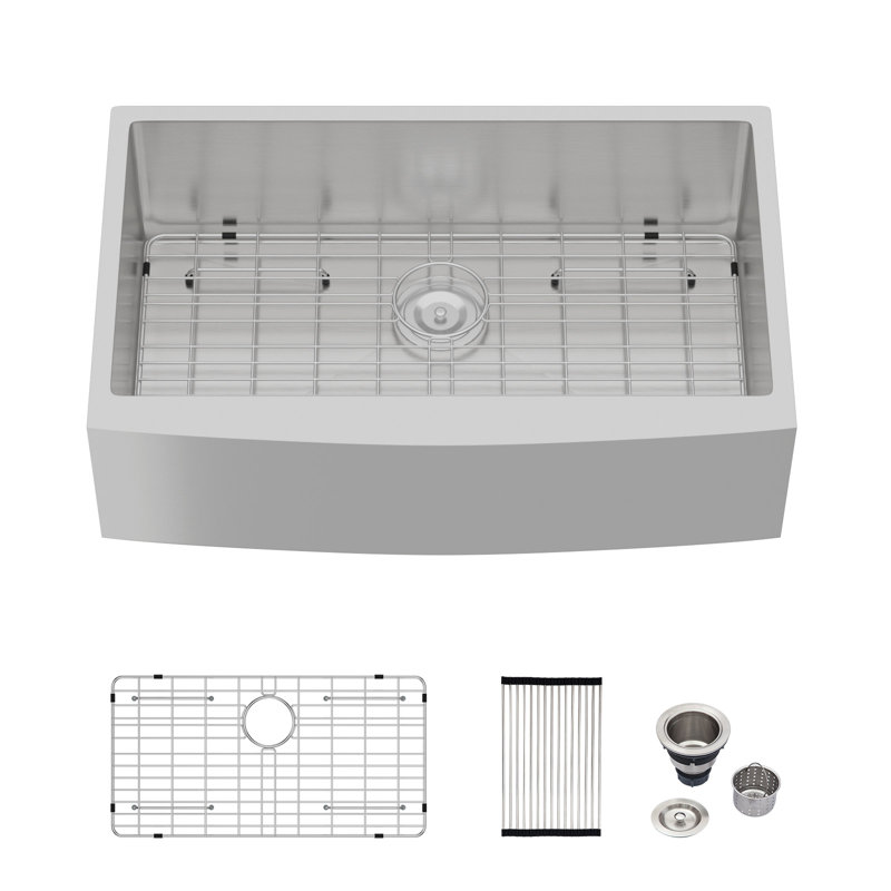 33" L x 21" W Single Bowl Stainless Steel Farmhouse/Apron Front Kitchen Sink, Brushed Nickel