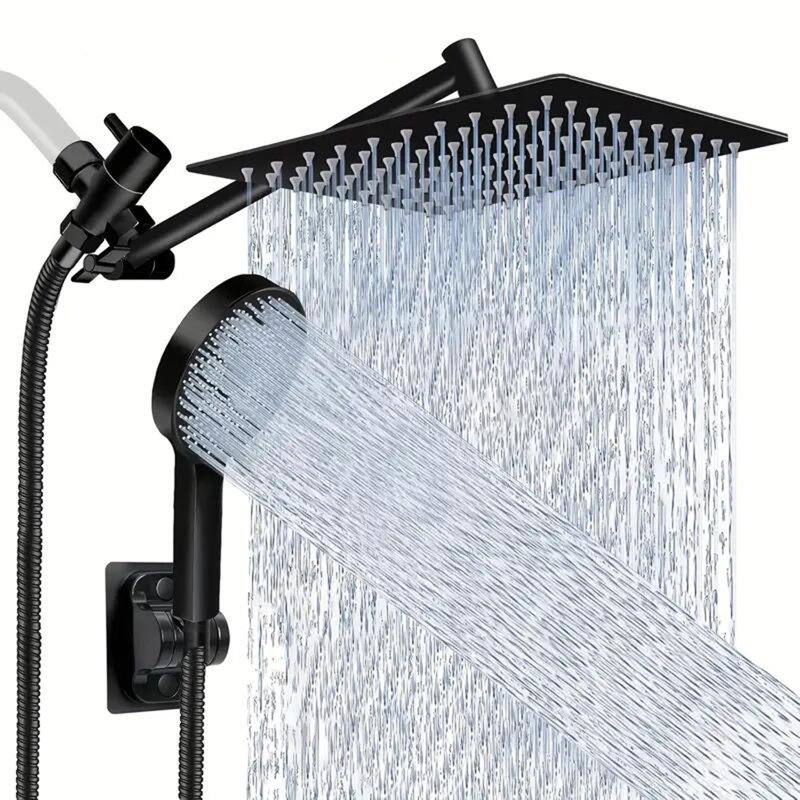 Black Shower Head 8inch High Pressure Rainfall Shower Head/Handheld Shower Combo with 11'' Extension Arm 3 Settings Anti-leak Shower Head