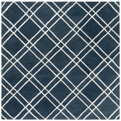 Tapis bleu marine en laine touffeté à la main Milroy