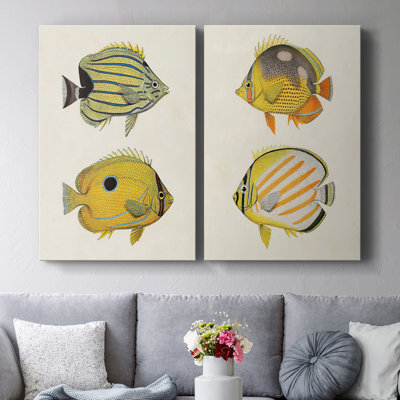 Jaune et gris poisson III - Toile tendue avec châssis de qualité supérieure - Prêt à être accroché