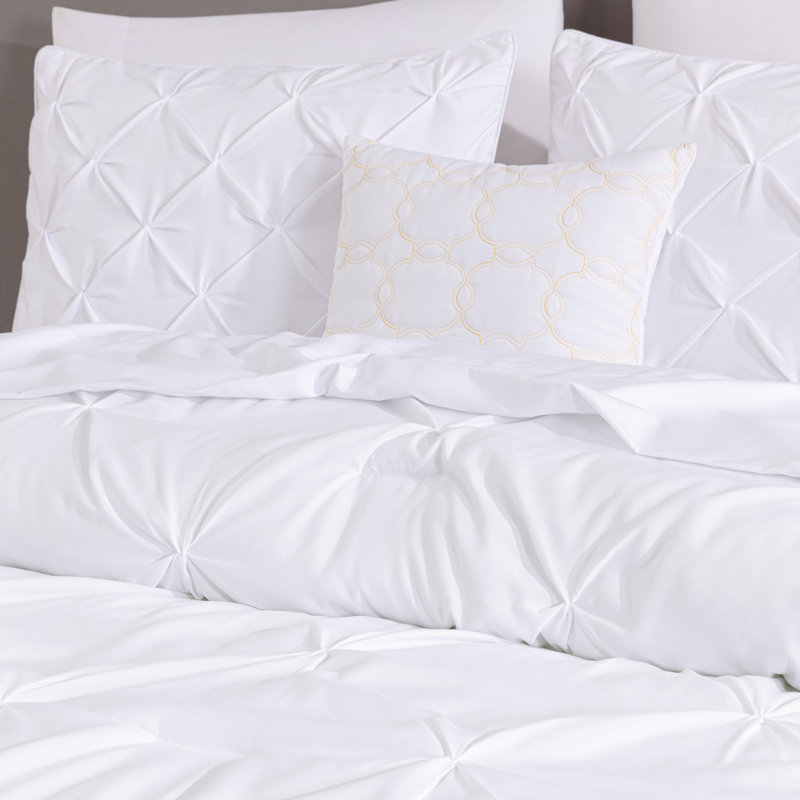 Ensemble d'édredon en microfibre 7 pièces Sydney Pintuck, Édredon double et 6 pièces supplémentaires, Blanc