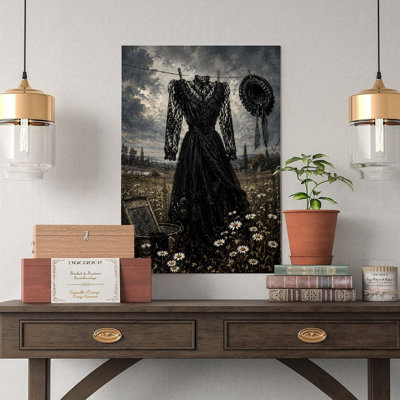 Canvas Wall Art Black Lace Victorian Dress & Bonnet Clothesline Vintage Poster Print Home Decor