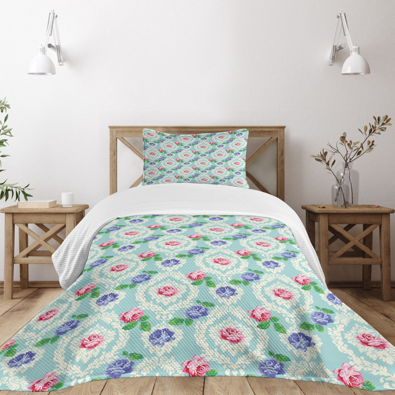 Ambesonne Victorian Bedspread Set Baroque Colored Roses Multicolor