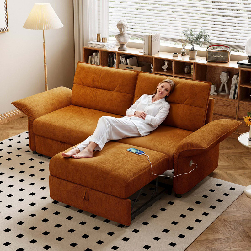Canapé-lit convertible multifonctionnel avec confort moelleux, Orange Fabric