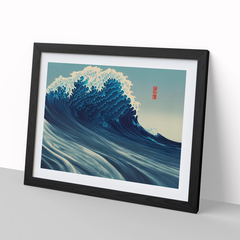 Suave Japanese Wave - Single Picture Frame Print, 46cm H x 64cm W x 2cm D, Black