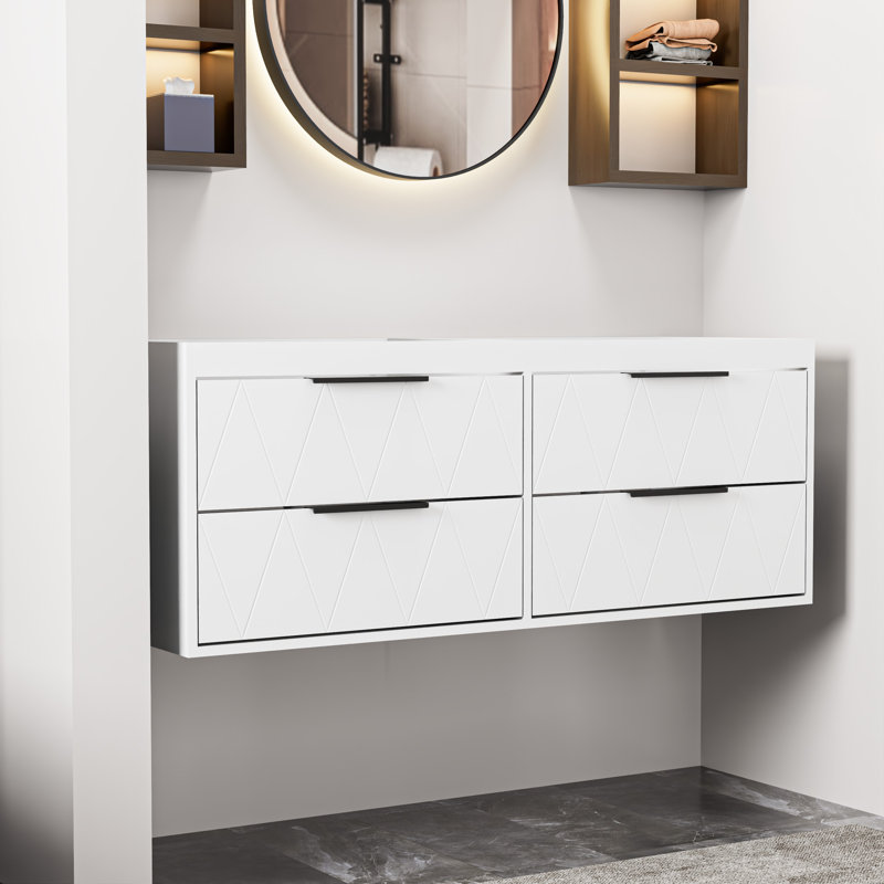Base de meuble-lavabo à double cuve 48 po seulement, robinet et miroir non inclus, Blanc