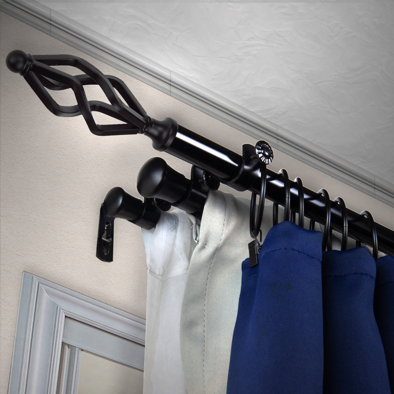 Ensemble de tringle à rideaux réglable 0,81 po Agiiar, Noir, 48" - 84"