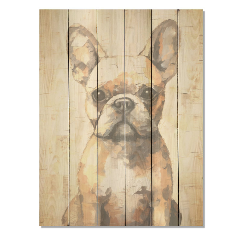 «Boston Terrier Playful Portrait - Dog», art mural sur bois de pin naturel, H 20 po x l 10 po