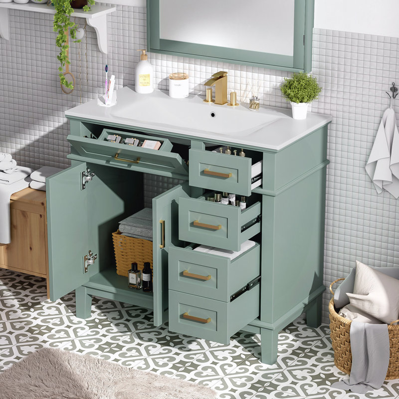 Meuble-lavabo moderne 36 "avec lavabo en céramique, Vert