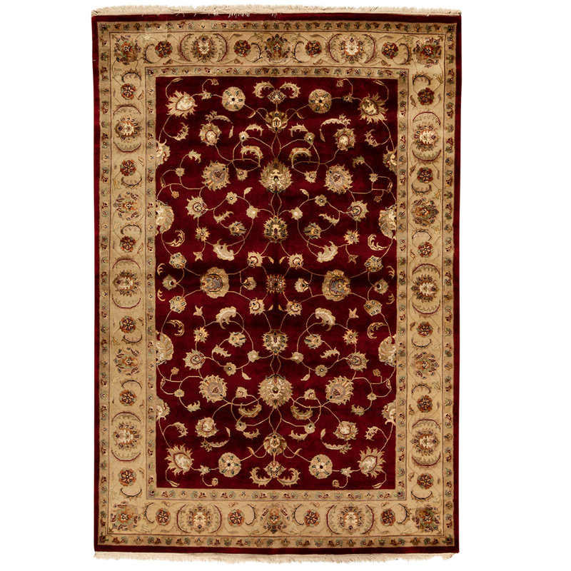 Tapis rouge / ivoire / beige noué à la main de haute qualité