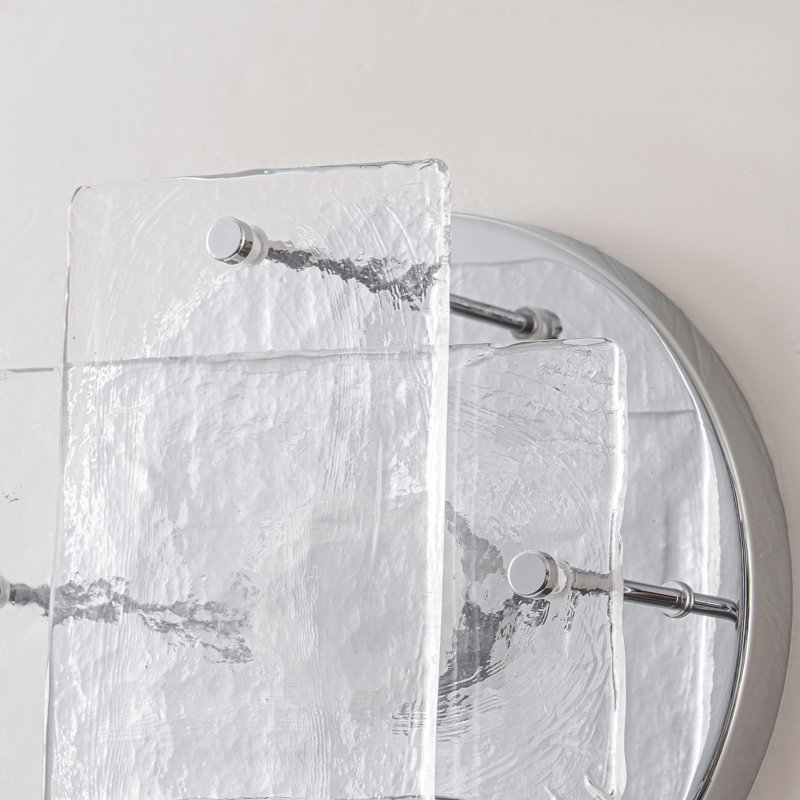 Applique murale moderne intégrée en chrome poli à intensité variable avec verre texturé fait à la main