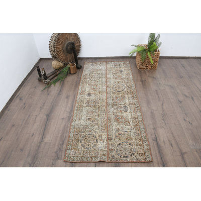 Vintage Wool Patchwork Accent Rug, 30.7x72 Inch Beige Rug