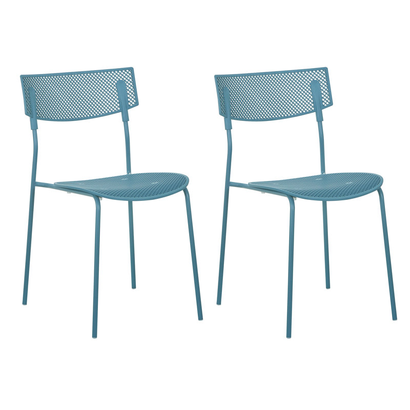 Chaise d'appoint moderne en filet avec dossier incurvé et conception légère pour la salle à manger, le bureau et l'espace de vie - ensemble de 2, bleu clair