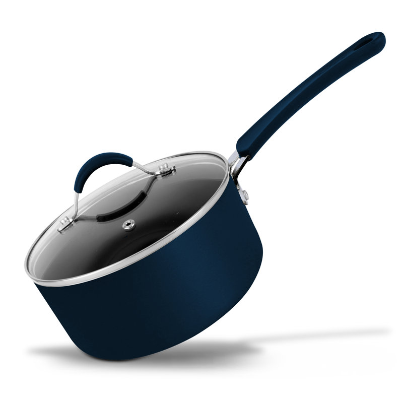 NutriChef 1,5 pte Casserole antiadhésive en aluminium avec couvercle, Bleu