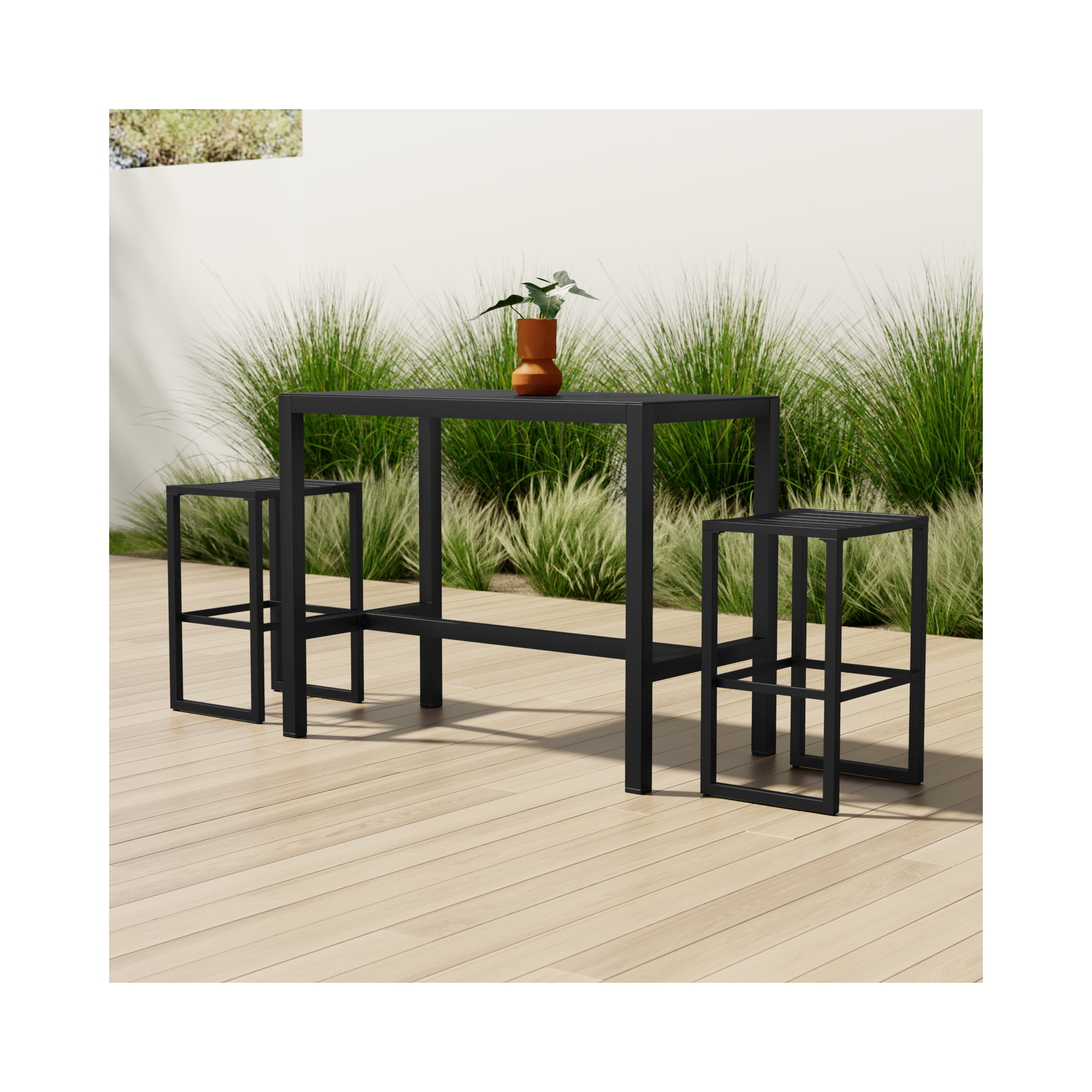 Armando 54'' Rectangular Outdoor Dining Set, 2, Black