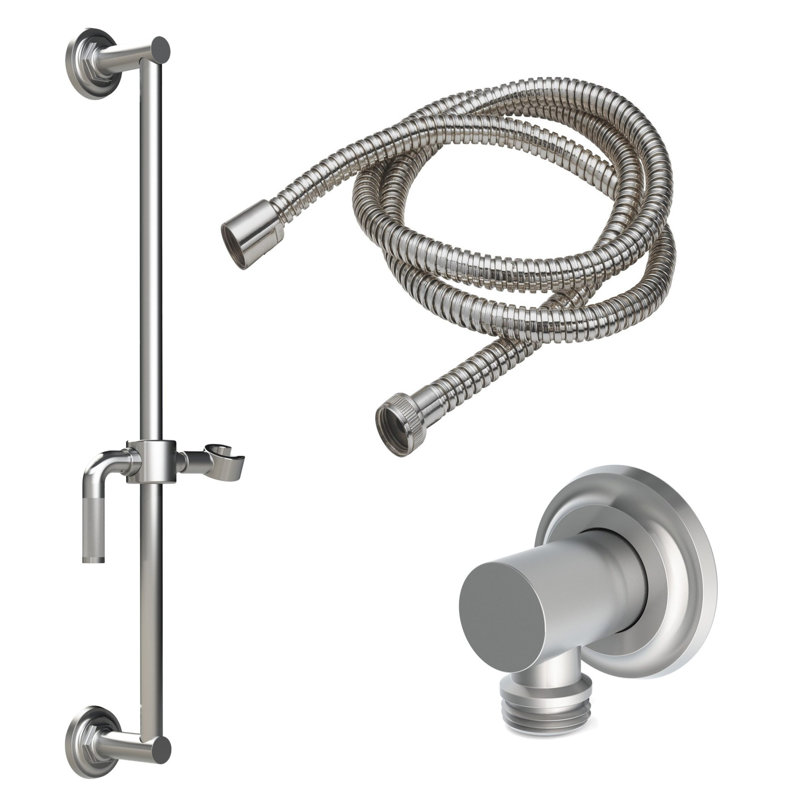 Descanso Bath Slide Bar Handshower Kit Knurled Lever Handle With Concave Base, Satin Nickel