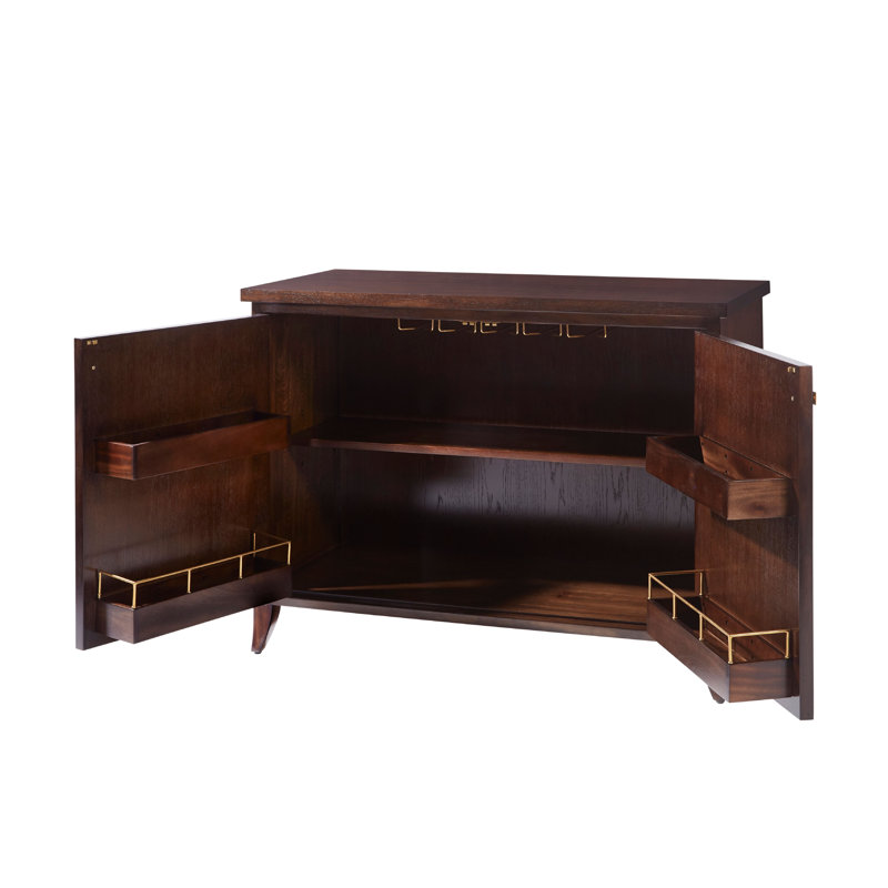 Mannix Medium Wood Black Bar Cabinet with Gold Embellishments