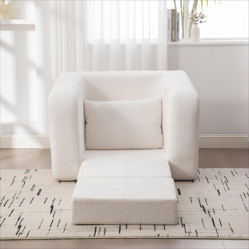 Fauteuil d'appoint lit simple en chenille convertible beige Cloud Style, Beige