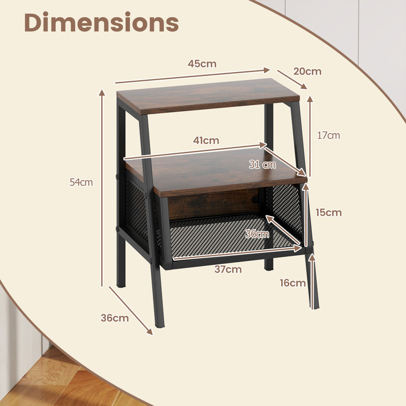 45cm W Metal Bedside Table