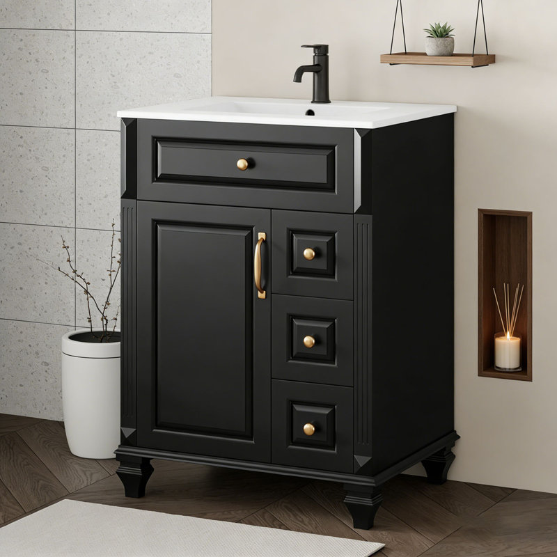 Meuble-lavabo 24 po avec lavabo, Noir