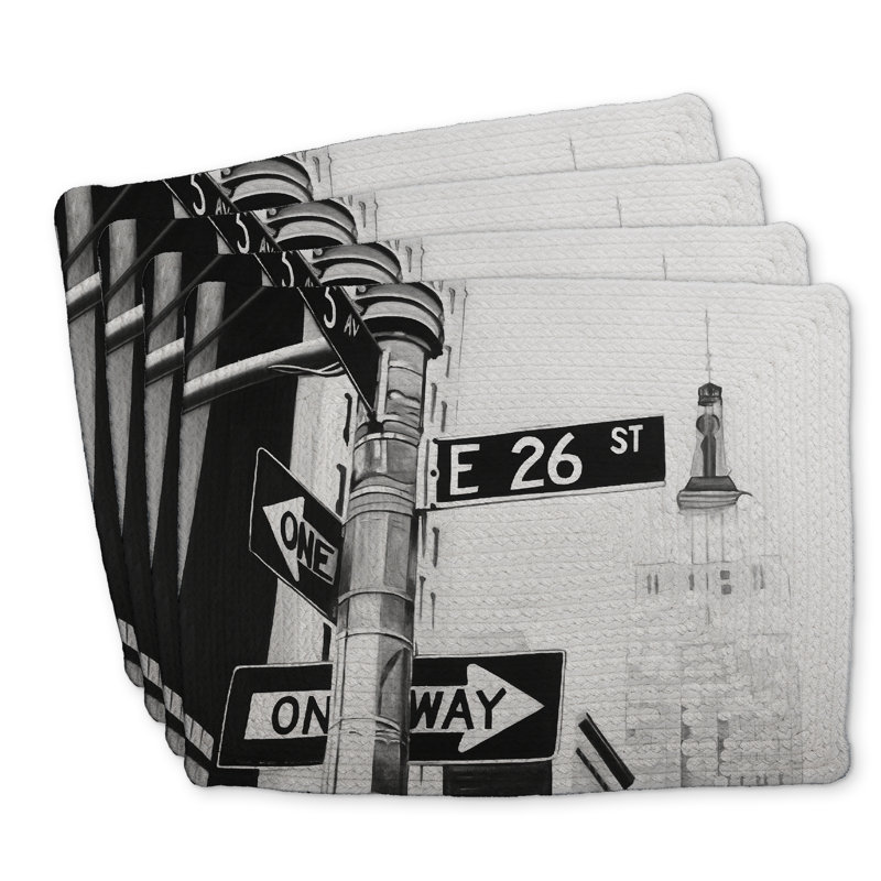 Ensemble de 4 napperons en polyester tressé NYC Street Signs