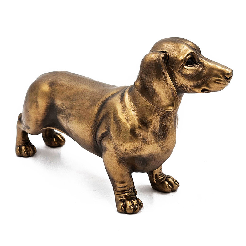 11.5X3.5X6.5" Lifelike Dachshund Figurine With Copper Finish