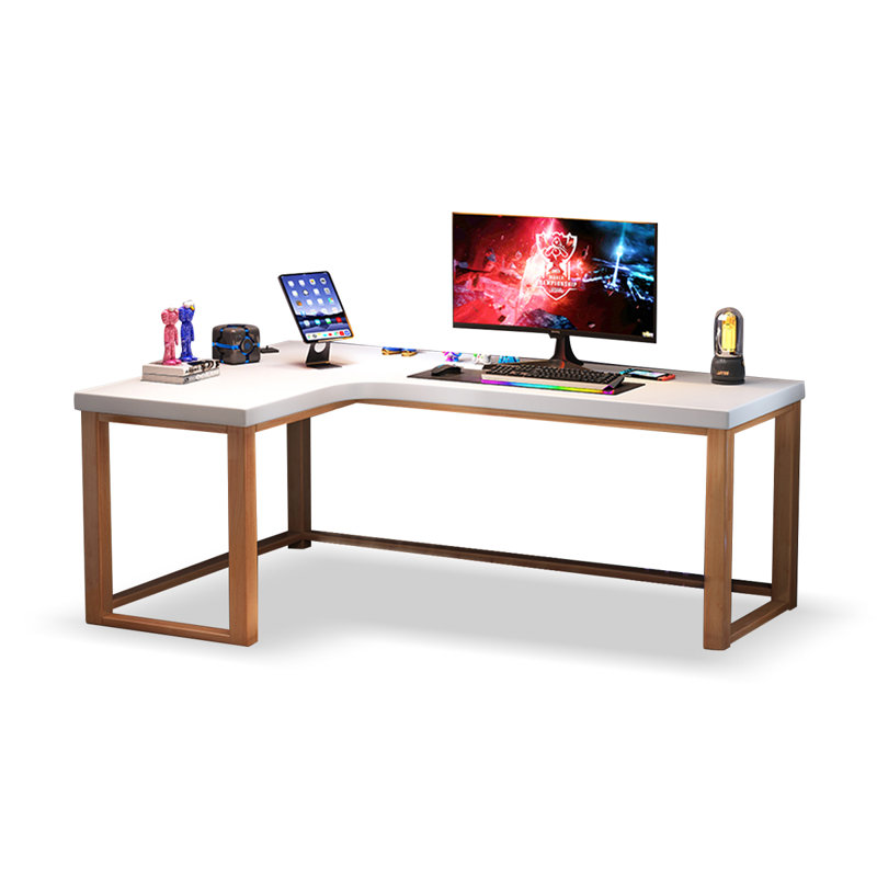 L-Shaped Solid Wood desk, 29.33" H x 54.72" W x 39.37" D, Left Hand Return, White/Burlywood