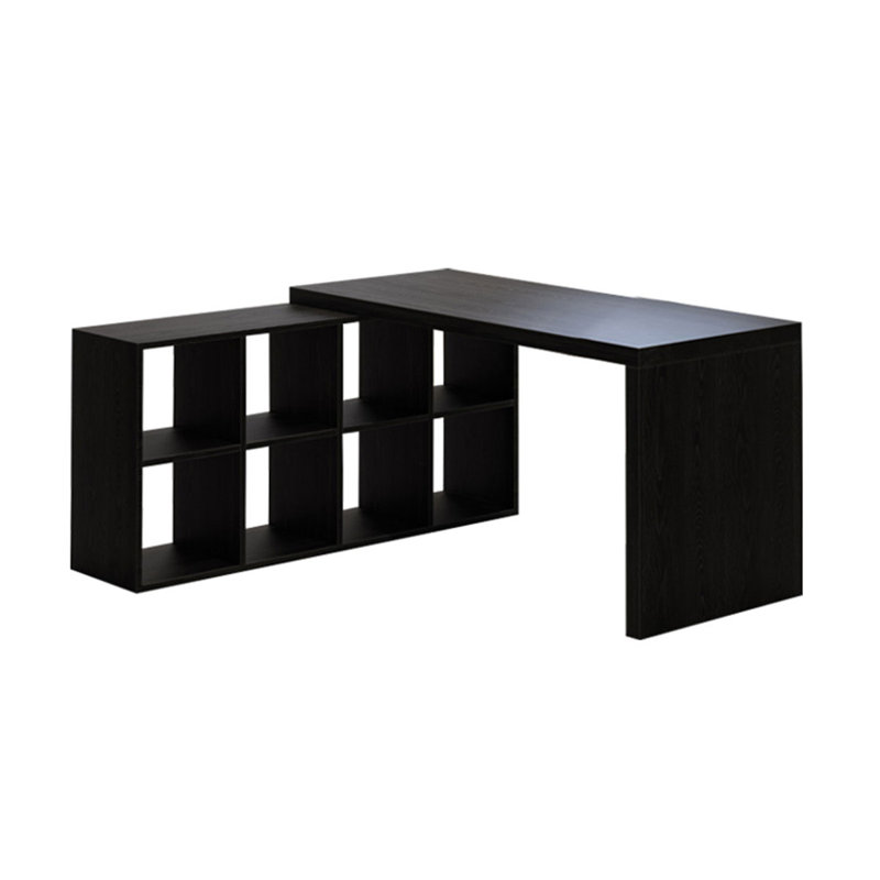 Black L-Shaped Solid Wood desks, Left Hand Return, 29.53" H x 55.12" W x 23.62" D