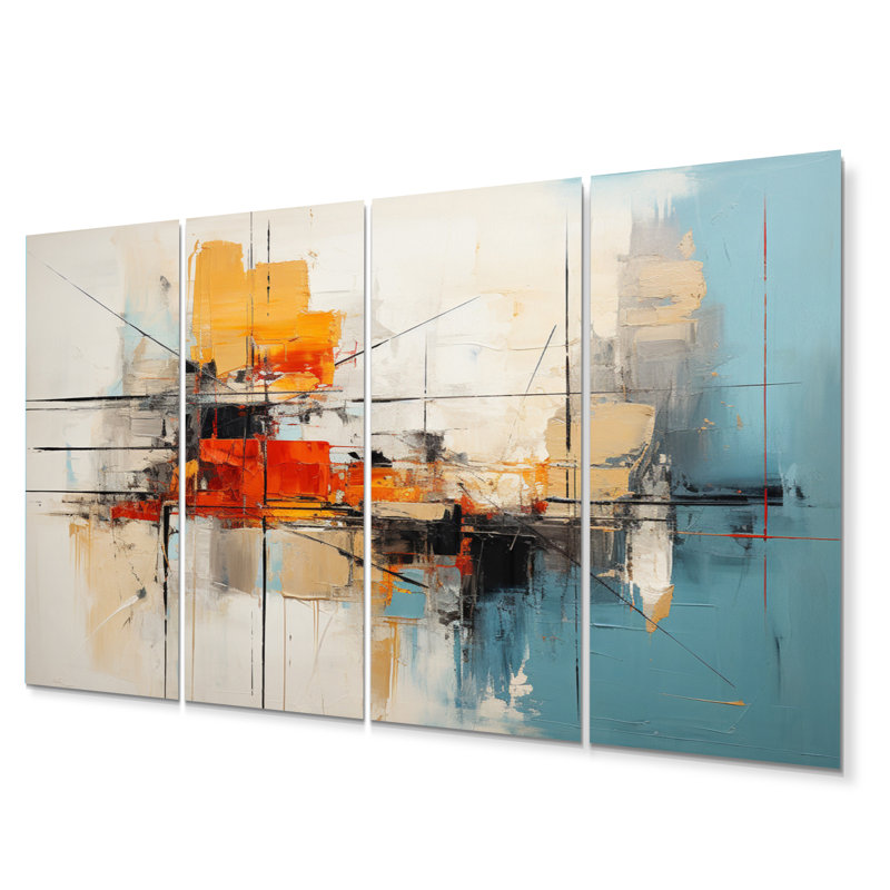 Ensemble de décorations murales en métal Teal Orange Bold Energy IV - Abstract Collages