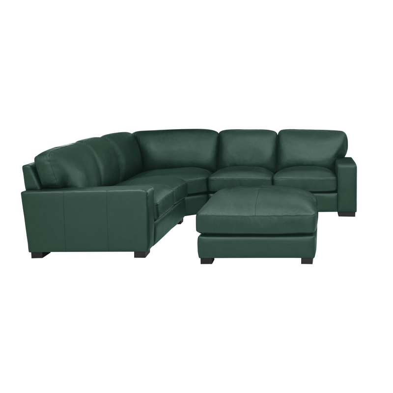 Kimesville Upholstered L-Shaped Sectional Reversible, Green Genuine Leather