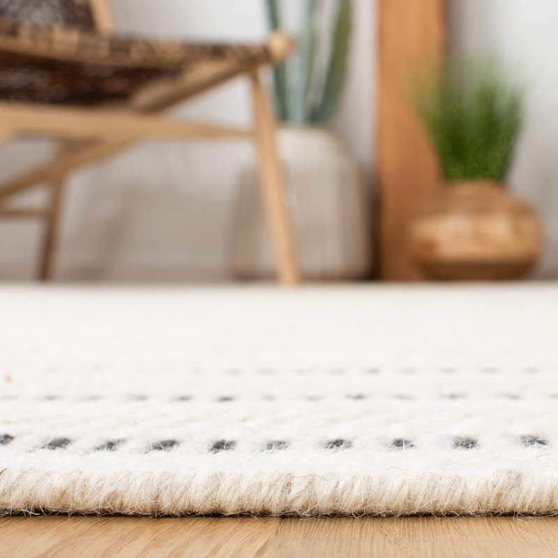 Black and Ivory Striped Wool Tufted 4' x 6' Area Rug