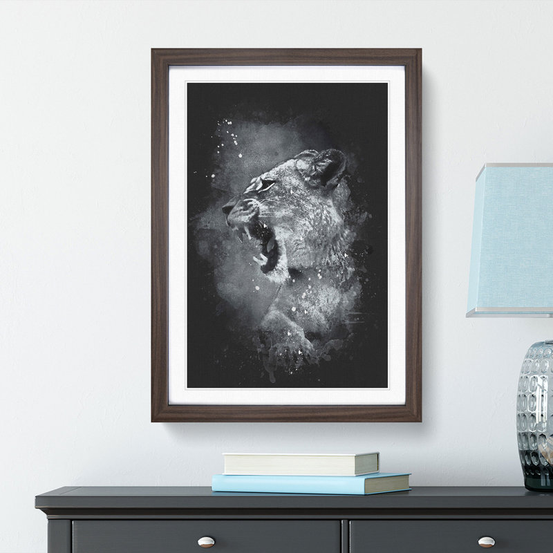 Fierce Lioness - Picture Frame Painting Print, Walnut Framed, 45cm H x 33cm W x 2cm D